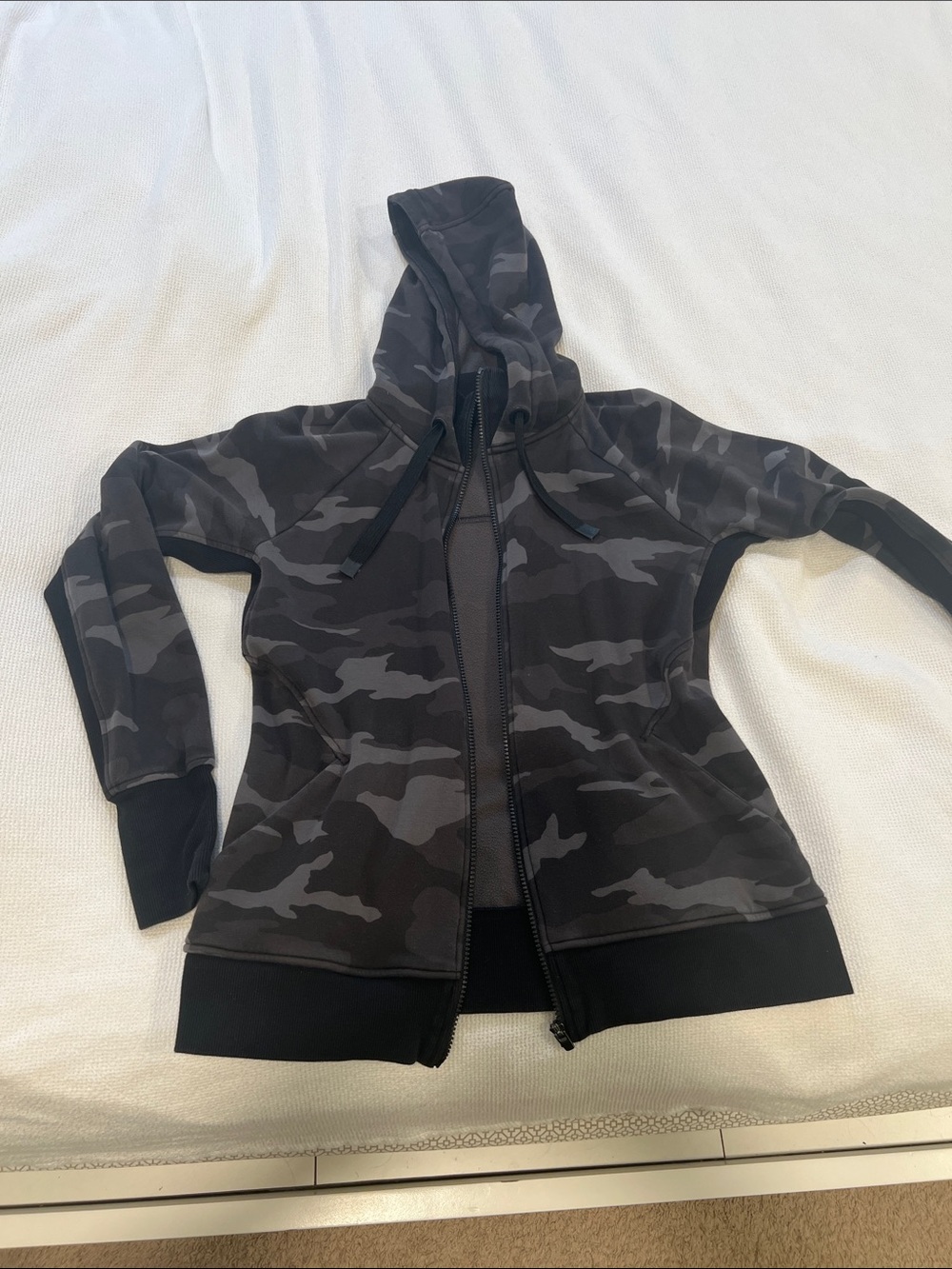 Athleta Women's Black & Gray Camo Hooded Zip Jacket